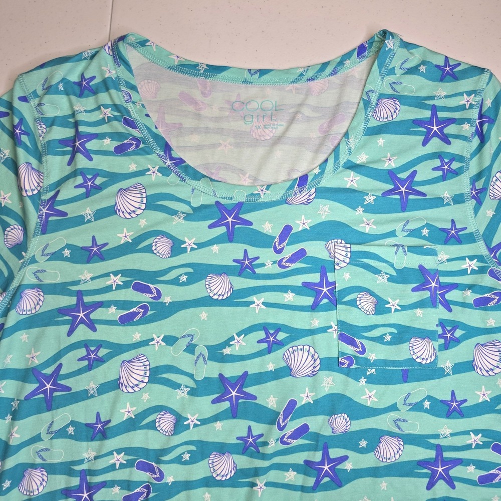 COOL GIRL Women's‎ 1X Blue Sleepwear Beachy Ocean AOP Lightweight -173
